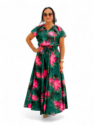 Roheline lilleline kleit #1089