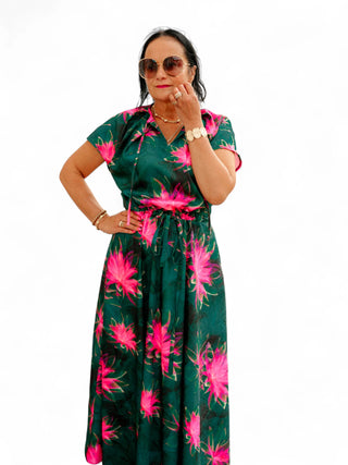 Roheline lilleline kleit #1089