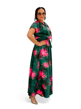 Roheline lilleline kleit #1089