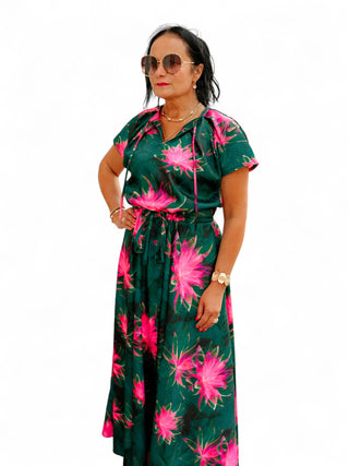 Roheline lilleline kleit #1089