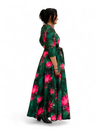 Roheline lilleline kleit #1059