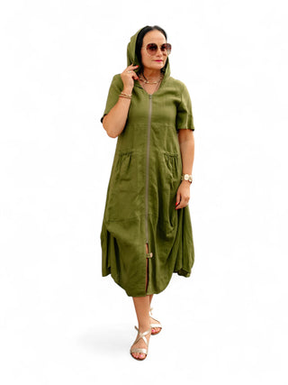 Roheline kapuutsiga kleit #1084