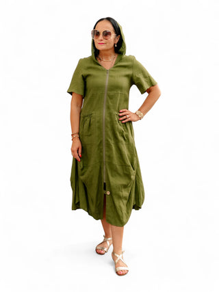 Roheline kapuutsiga kleit #1084