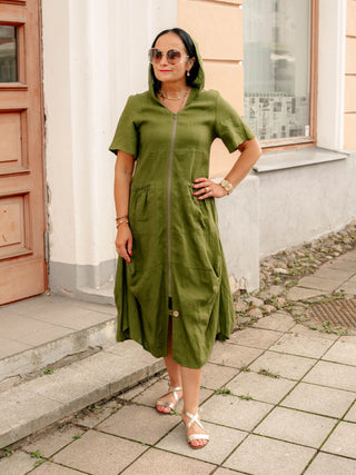 Roheline kapuutsiga kleit #1084